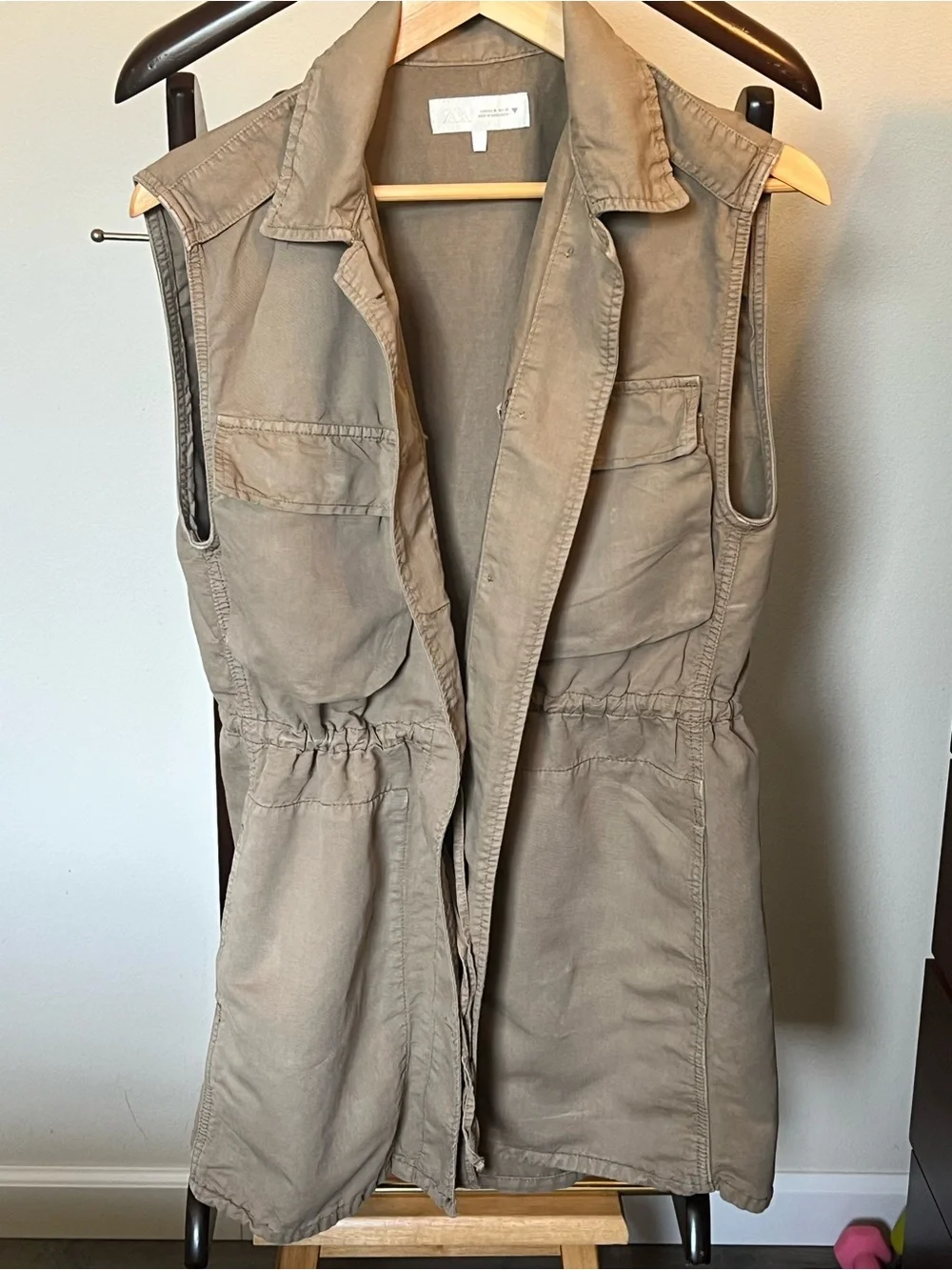 Zara Tan Safari Cargo Buttoned Mini Dress. Waist Drawstring. - Picture 5 of 12